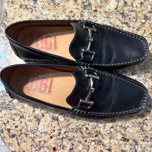 1901 Men’s Black Leather Bit-Trim Slip-On Loafers